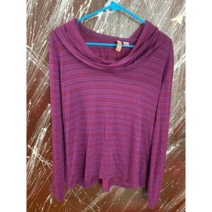 Route 66 Womens XL Purple Striped Cowl Neck Hooded Long Sleeve Knit Top
